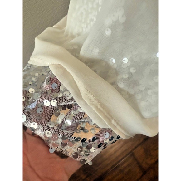Calvin Klein Women Layered Silver Sequin Ivory Off White T-shirt Sz Medium NEW!! - Picture 11 of 12